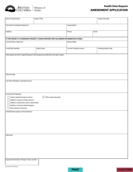Document preview: Form HLTH5509 Health Data Request Amendment Application - British Columbia, Canada