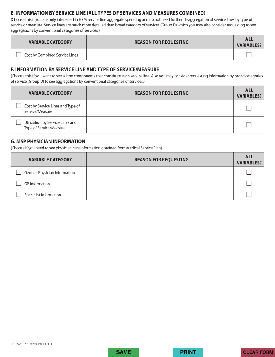 Form HLTH5511 Health Authority Application for Data for Evaluation and Planning Purposes From the Ministry of Health - Health System Matrix - British Columbia, Canada, Page 4