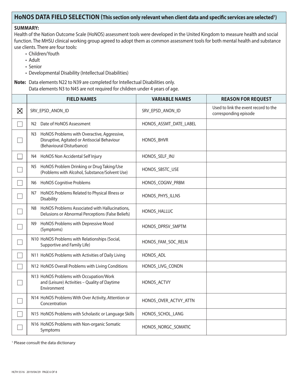Form HLTH5516 Application to Request Mha Mrr Data for Evaluation, Planning or Research - Mental Health  Substance Use (Mha Mrr) Data Checklist - British Columbia, Canada, Page 6