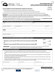 Form HLTH5355 Fair Pharmacare Plan - Application for Income Review - British Columbia, Canada