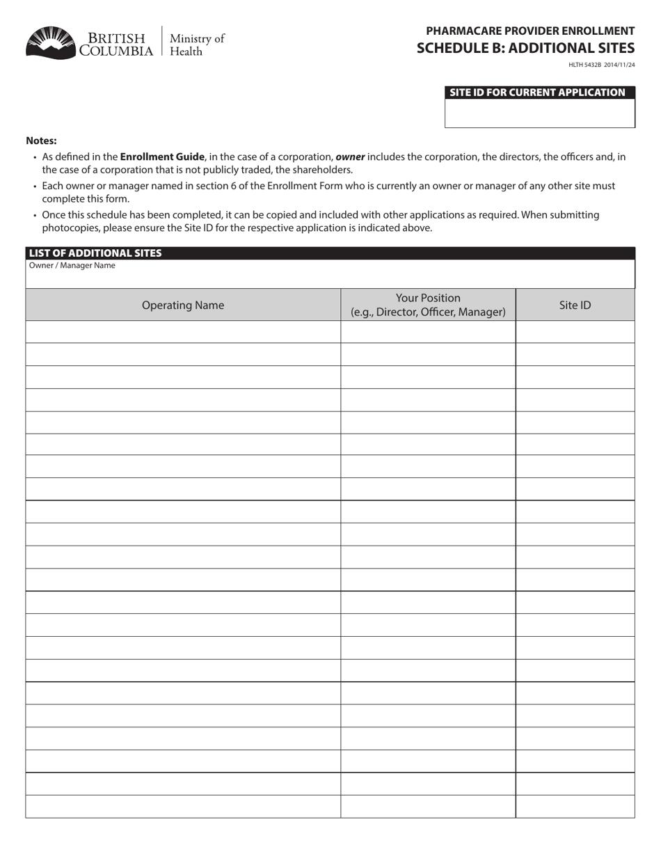 Form HLTH5432 Schedule B - Fill Out, Sign Online and Download Fillable ...