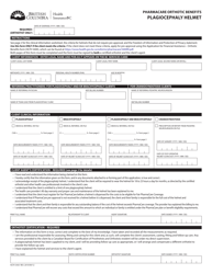 Form HLTH5450 Pharmacare Orthotic Benefits - Plagiocephaly Helmet - British Columbia, Canada