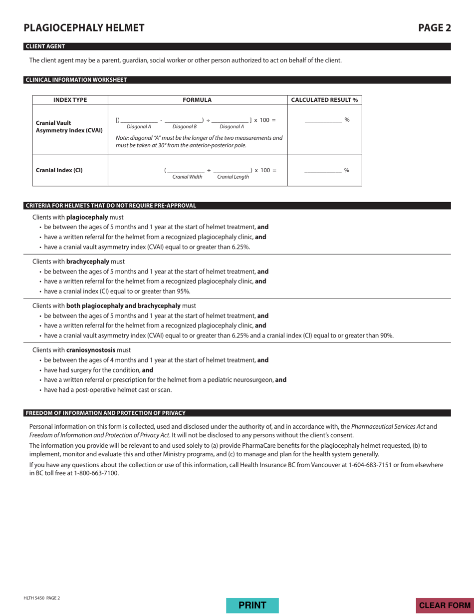 Form HLTH5450 Pharmacare Orthotic Benefits - Plagiocephaly Helmet - British Columbia, Canada, Page 2