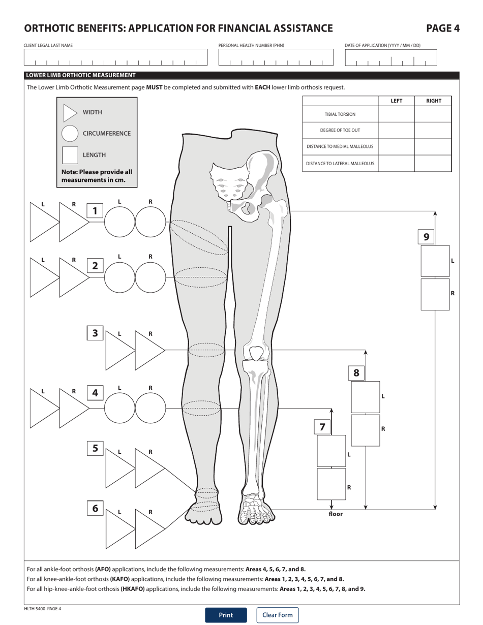 Form HLTH5400 Pharmacare Orthotic Benefits Application for Financial Assistance - British Columbia, Canada, Page 4