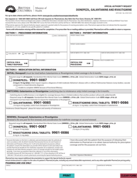 Form HLTH5465 &quot;Special Authority Request - Donepezil, Galantamine and Rivastigmine&quot; - British Columbia, Canada