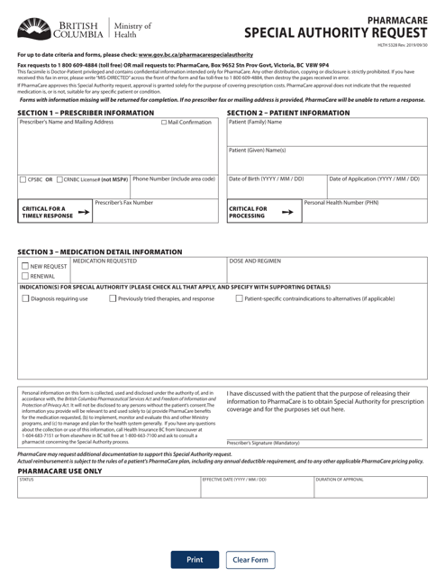 Form HLTH5328 Pharmacare Special Authority Request - British Columbia, Canada