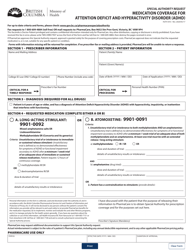 Document preview: Form HLTH5472 Special Authority Request - Medication Coverage for Attention Deficit and Hyperactivity Disorder (Adhd) - British Columbia, Canada