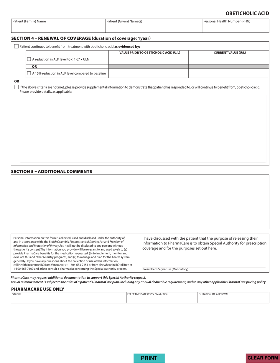 Form HLTH5490 Special Authority Request - Obeticholic Acid - British Columbia, Canada, Page 2