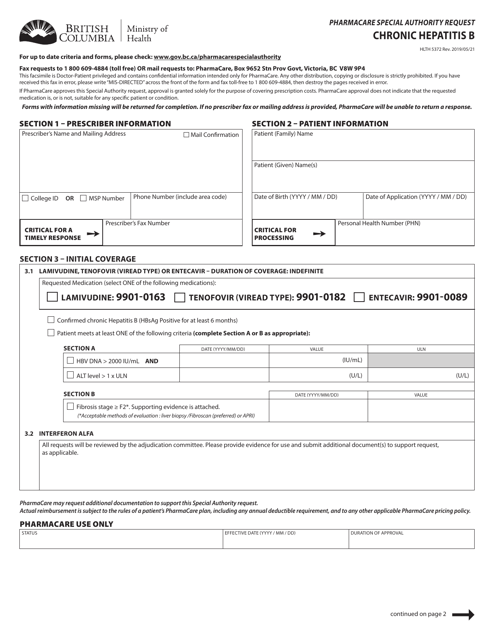 Form HLTH5372 Pharmacare Special Authority Request - Chronic Hepatitis B - British Columbia, Canada