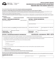 Document preview: Form HLTH5476 Special Authority Request - Velpatasvir Plus Sofosbuvir With or Without Ribavirin (Rbv) for Chronic Hepatitis C - British Columbia, Canada