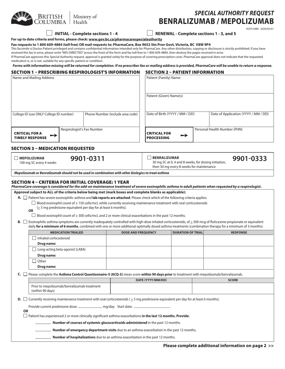 Form HLTH5489 - Fill Out, Sign Online and Download Fillable PDF ...