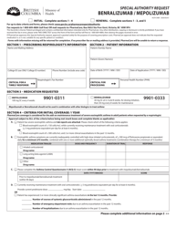 Form HLTH5489 Special Authority Request - Benralizumab/Mepolizumab - British Columbia, Canada
