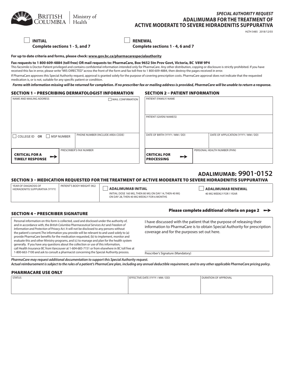 Form HLTH5485 Download Fillable PDF or Fill Online Special Authority ...