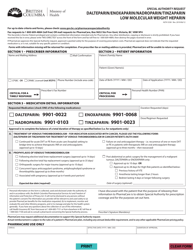 Document preview: Form HLTH5338 Special Authority Request - Dalteparin/Enoxaparin/Nadroparin/Tinzaparin Low Molecular Weight Heparin - British Columbia, Canada