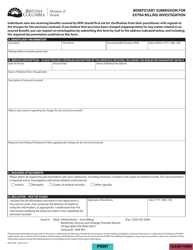 Form HLTH296 Beneficiary Submission for Extra Billing Investigation - British Columbia, Canada
