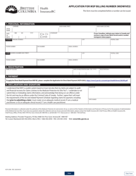 Document preview: Form HLTH2996 Application for Msp Billing Number (Midwives) - British Columbia, Canada