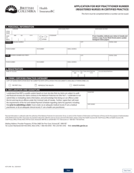 Document preview: Form HLTH2998 Application for Msp Practitioner Number (Registered Nurses in Certified Practice) - British Columbia, Canada