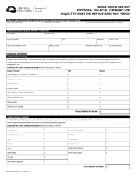 Form HLTH293A Additional Financial Statement for Request to Waive the Msp Coverage Wait Period - British Columbia, Canada, Page 2