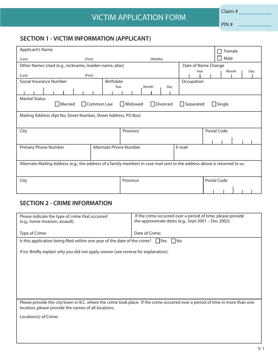 Crime Victim Assistance Program Victim Application - British Columbia, Canada, Page 3