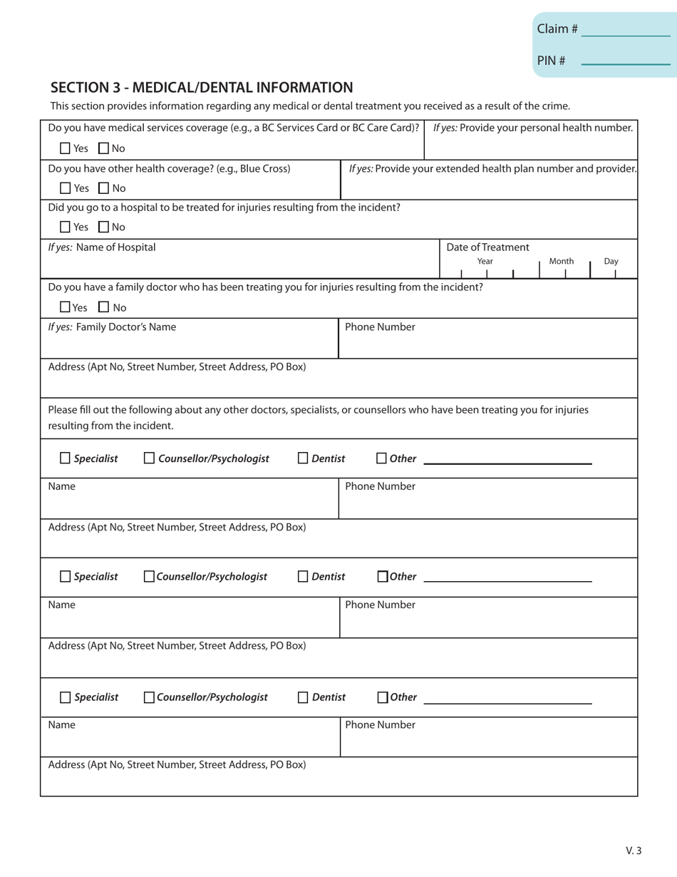 Crime Victim Assistance Program Victim Application - British Columbia, Canada, Page 5