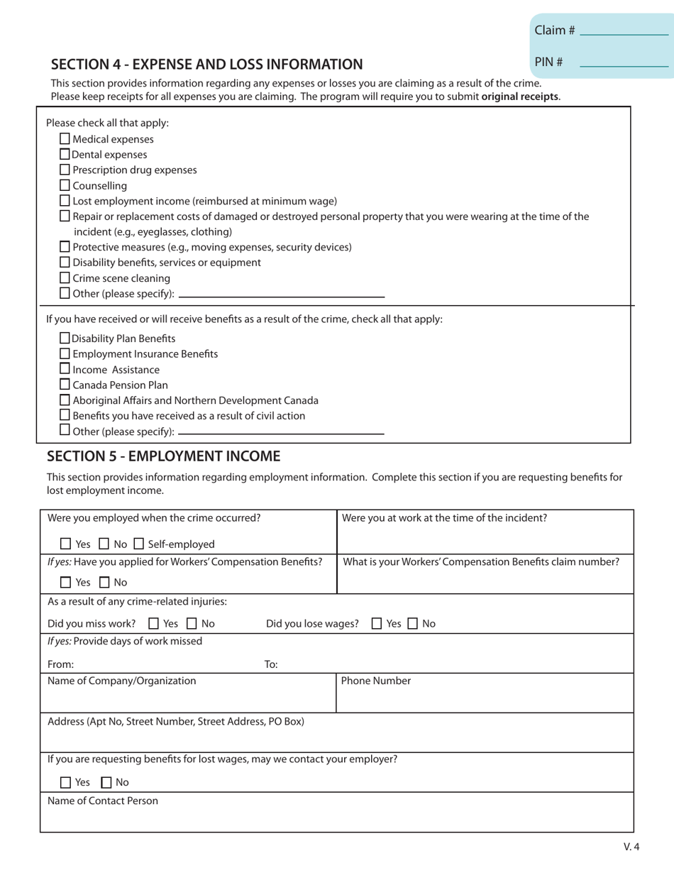 Crime Victim Assistance Program Victim Application - British Columbia, Canada, Page 6