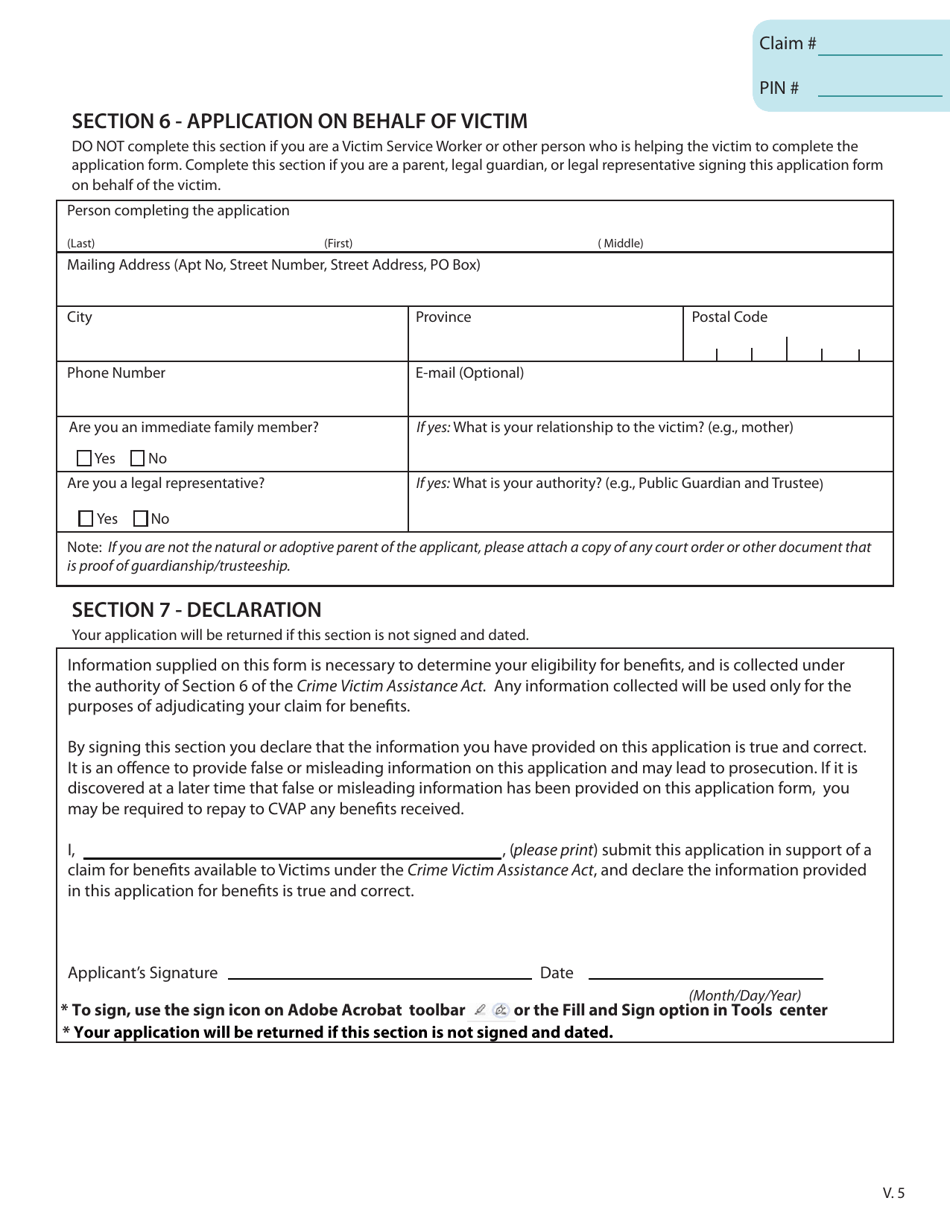 Crime Victim Assistance Program Victim Application - British Columbia, Canada, Page 7