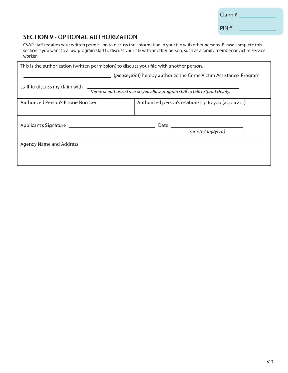 Crime Victim Assistance Program Victim Application - British Columbia, Canada, Page 9
