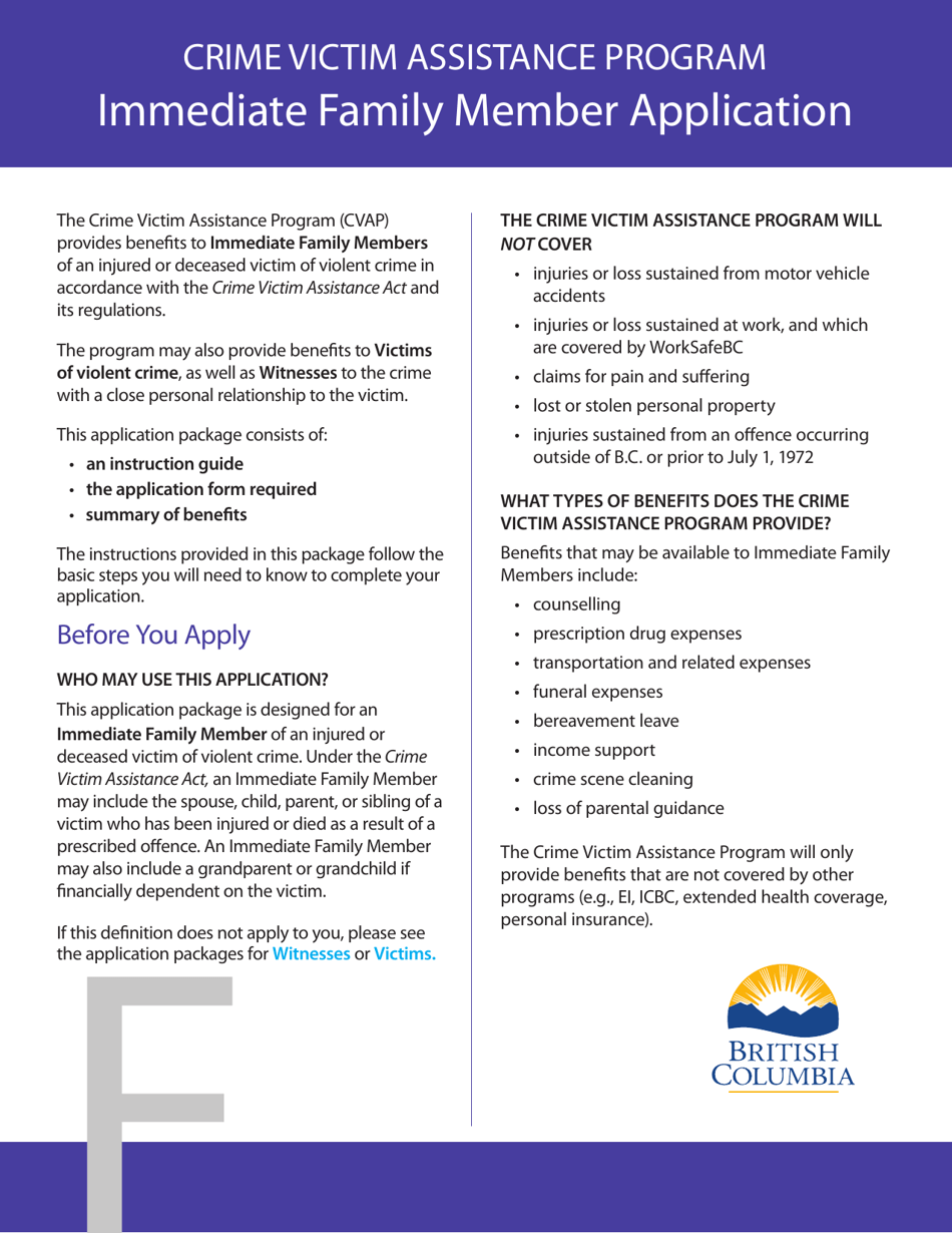 Immediate Family Member Application - British Columbia, Canada, Page 1