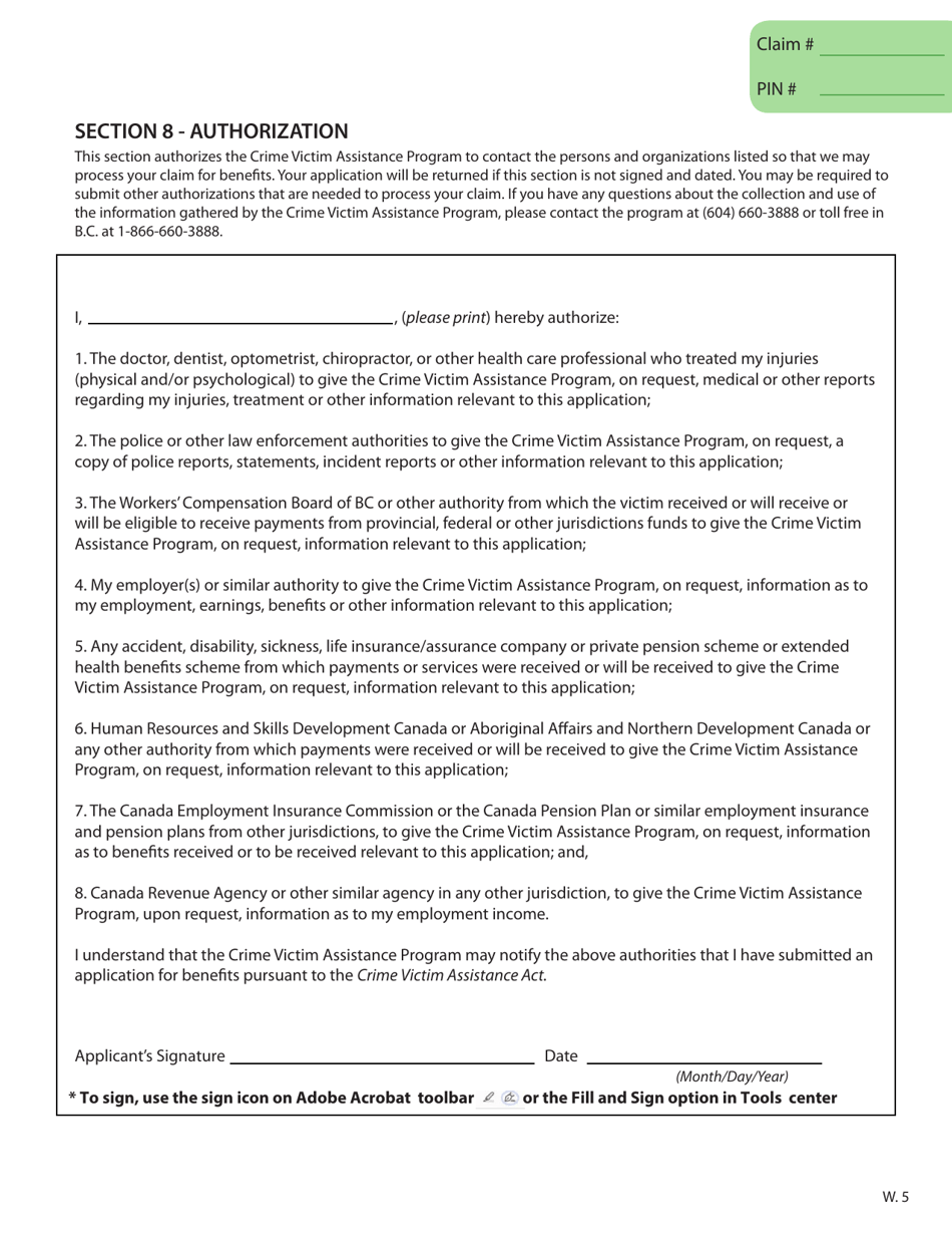 Crime Victim Assistance Program Witness Application - British Columbia, Canada, Page 7