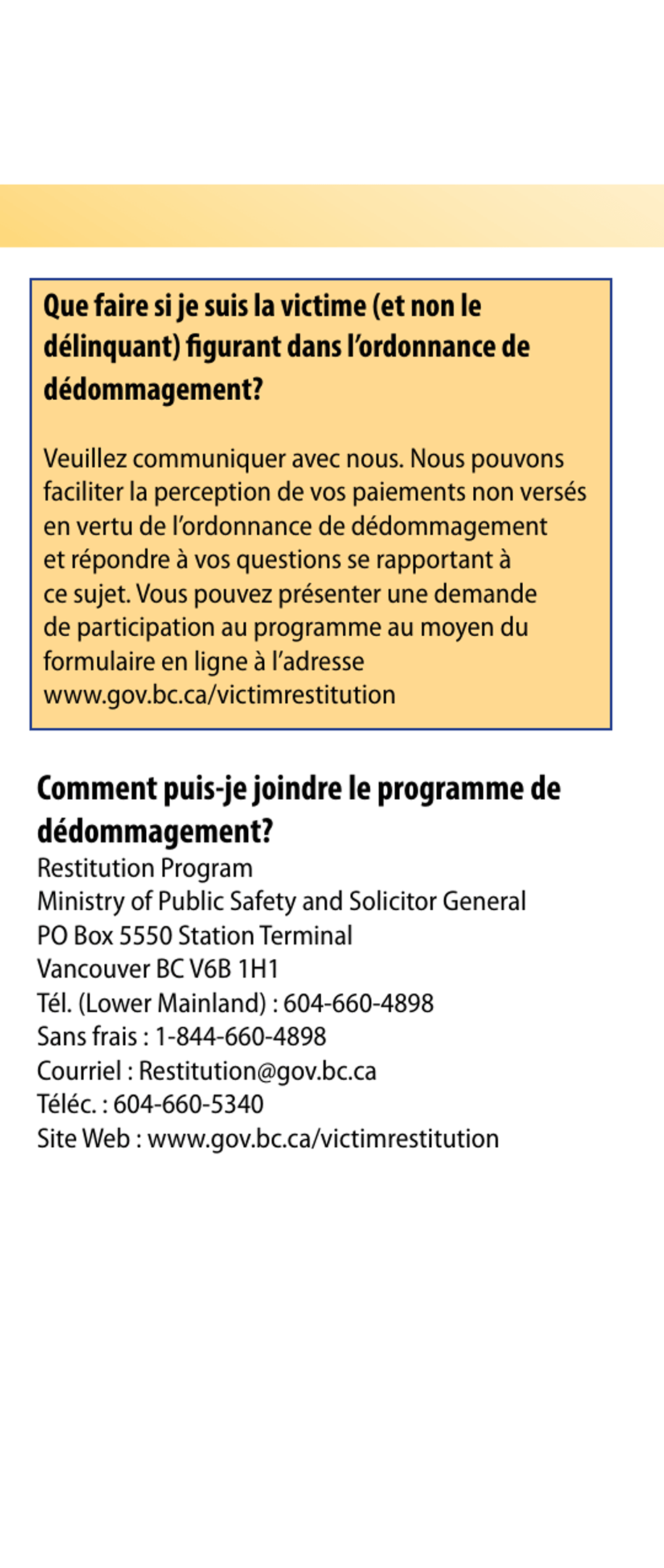 Restitution Program Application Form for Offenders - British Columbia, Canada (English / French), Page 5