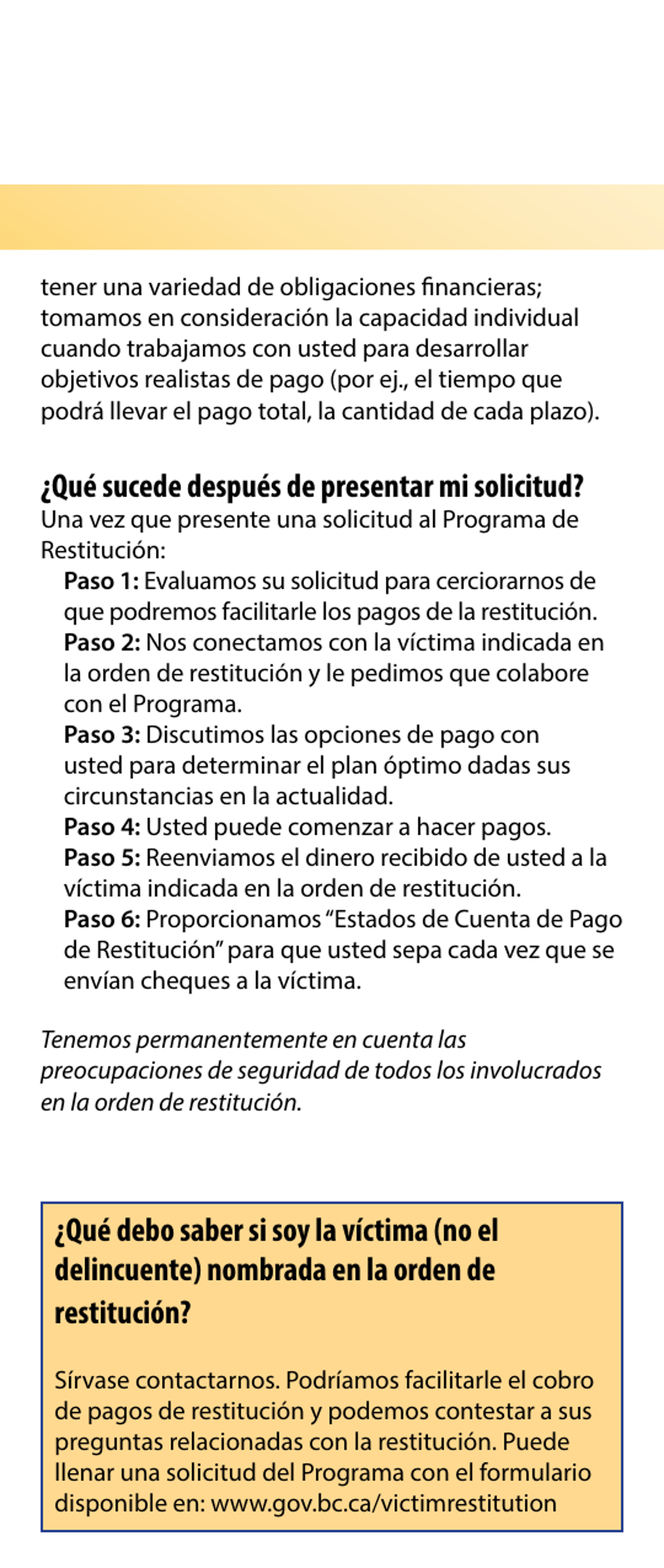 Restitution Program Application Form - British Columbia, Canada (English / Spanish), Page 4