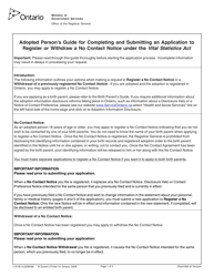 Instructions for Form 11313E-A &quot;Adoption Information Disclosure Application to Register or Withdraw a No Contact Notice - Adopted Person&quot; - Ontario, Canada