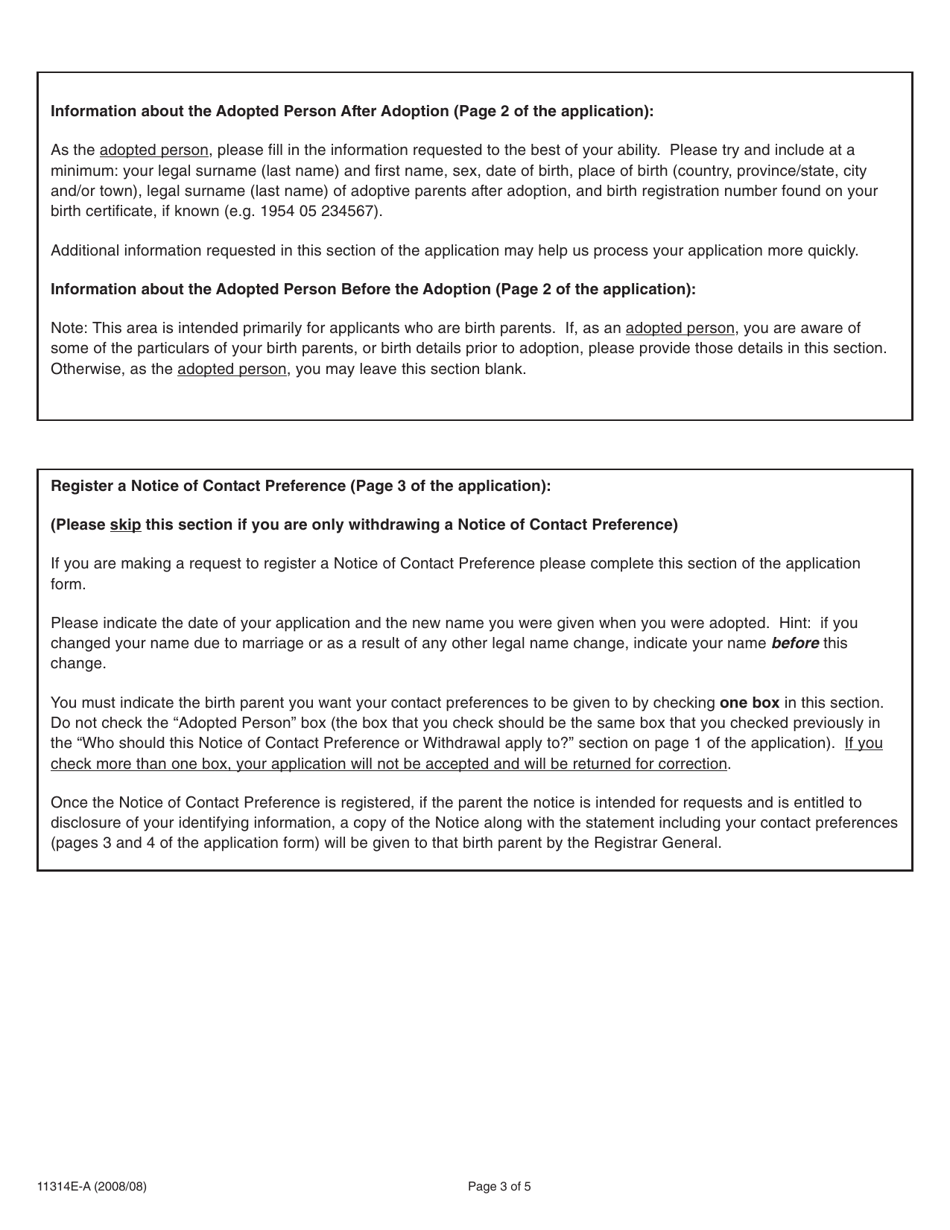 Instructions for Form 11314E Adoption Information Disclosure Application to Register or Withdraw a Notice of Contact Preference - Adopted Person - Ontario, Canada, Page 3
