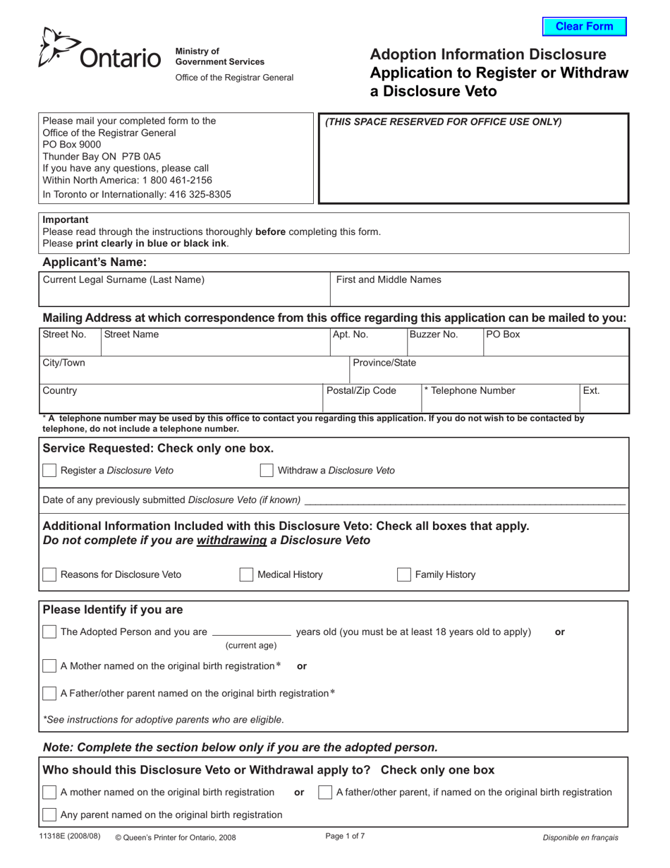 Form 11318 - Fill Out, Sign Online and Download Fillable PDF, Ontario ...