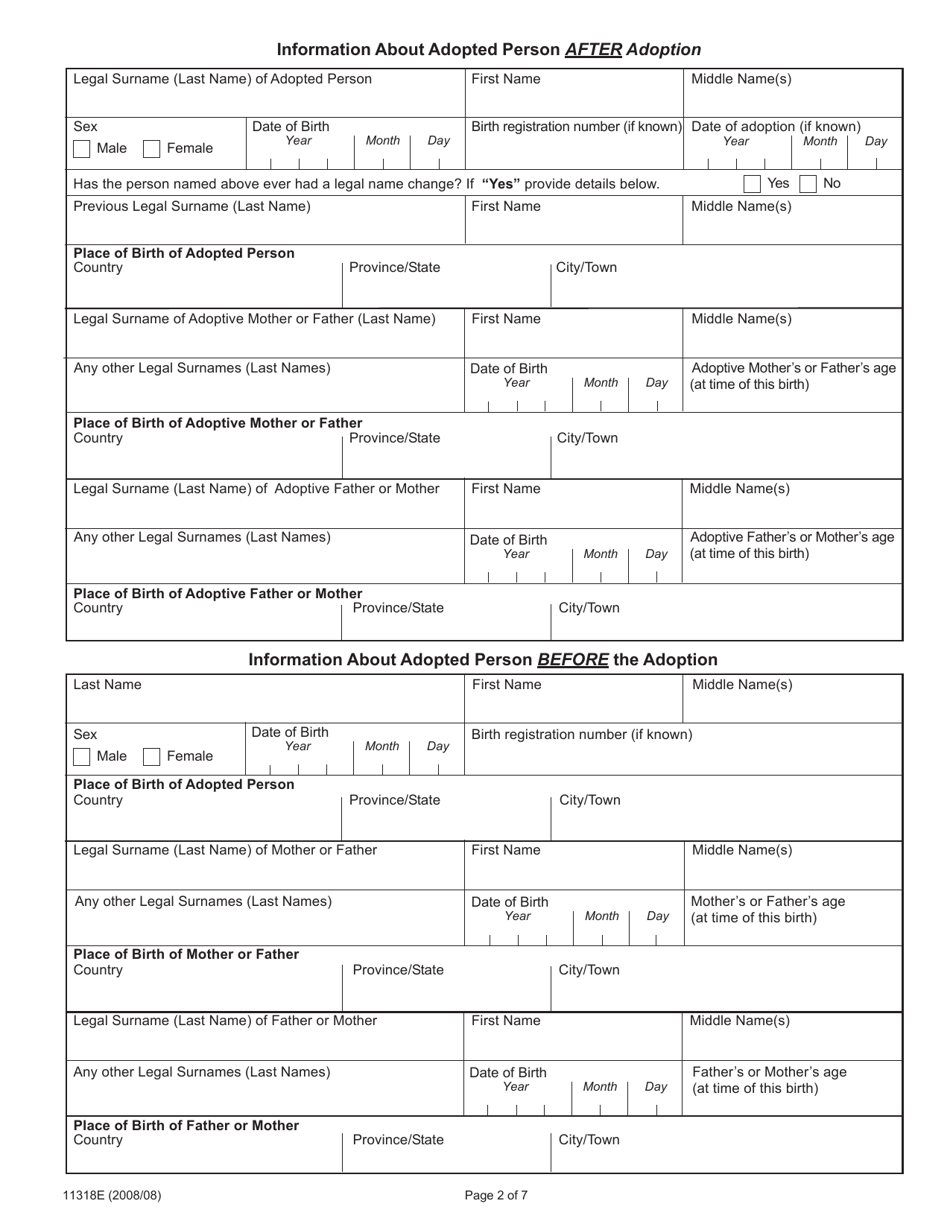Form 11318 Adoption Information Disclosure Application to Register or Withdraw a Disclosure Veto - Ontario, Canada, Page 2