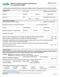 Form 3885A Worker&#039;s Exposure Incident Reporting Form for Construction (Ceir) - Ontario, Canada, Page 2