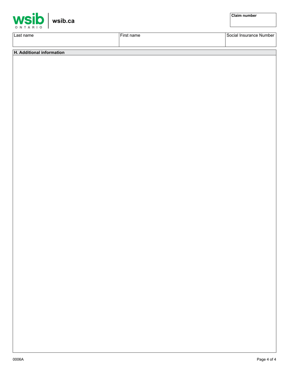 Form 6 (0006A) Workers Report of Injury / Disease - Ontario, Canada, Page 4