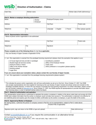 Form 1824A Direction of Authorization - Claims - Ontario, Canada
