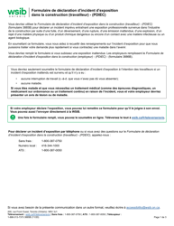 Forme 3885B Formulaire De Declaration D&#039;incident D&#039;exposition Dans La Construction (Travailleur) - (Pdiec) - Ontario, Canada (French)