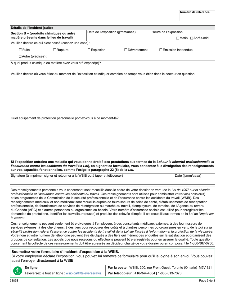Forme 3885B Formulaire De Declaration Dincident Dexposition Dans La Construction (Travailleur) - (Pdiec) - Ontario, Canada (French), Page 3
