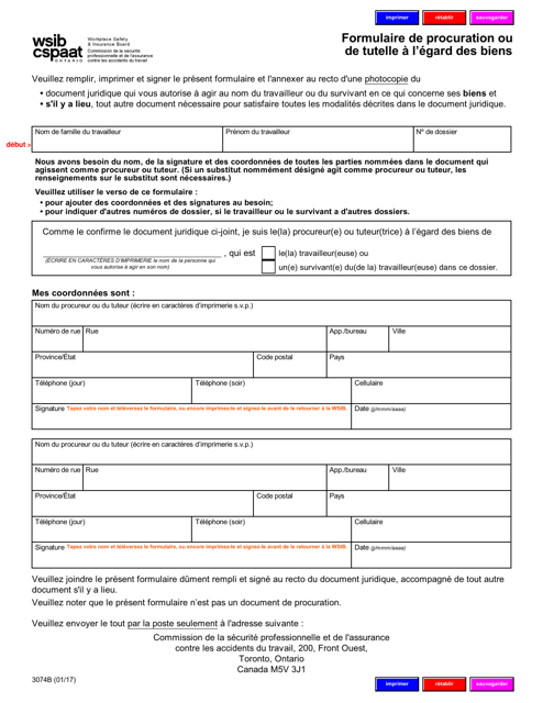Forme 3074B Formulaire De Procuration Ou De Tutelle a L'egard DES Biens - Ontario, Canada (French)