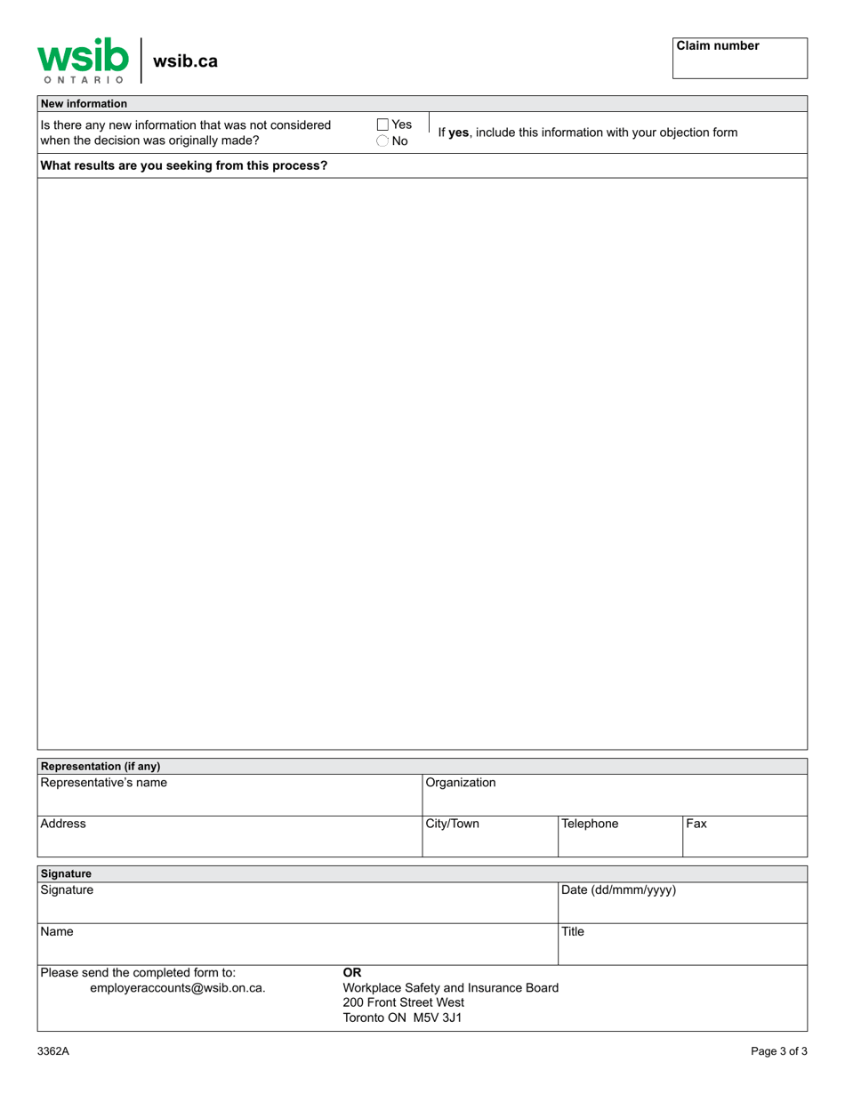 Form 3363A Objecting Form (Employer Account) - Ontario, Canada, Page 3