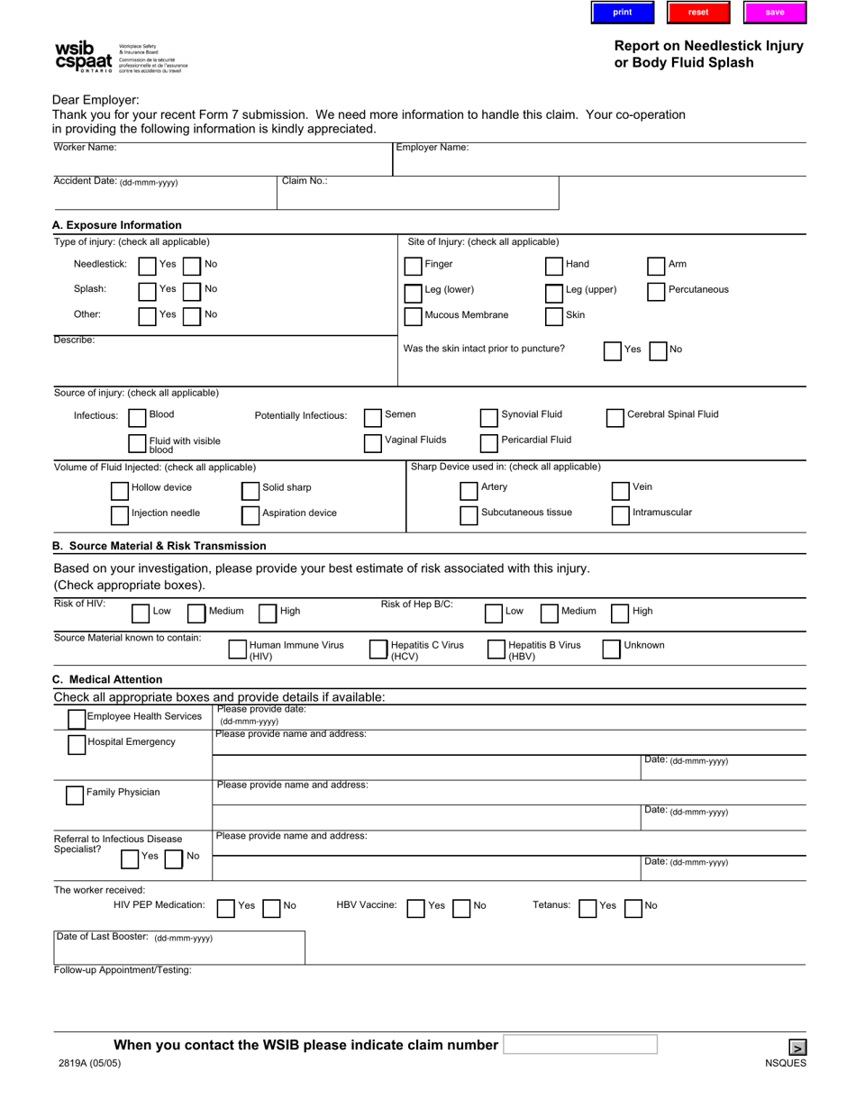 Form 2819A - Fill Out, Sign Online and Download Fillable PDF, Ontario ...