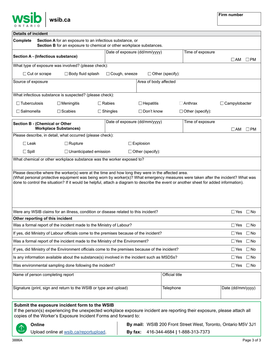 Form 3886A Employers Exposure Incident Reporting Form for Construction (Ceir) - Ontario, Canada, Page 3