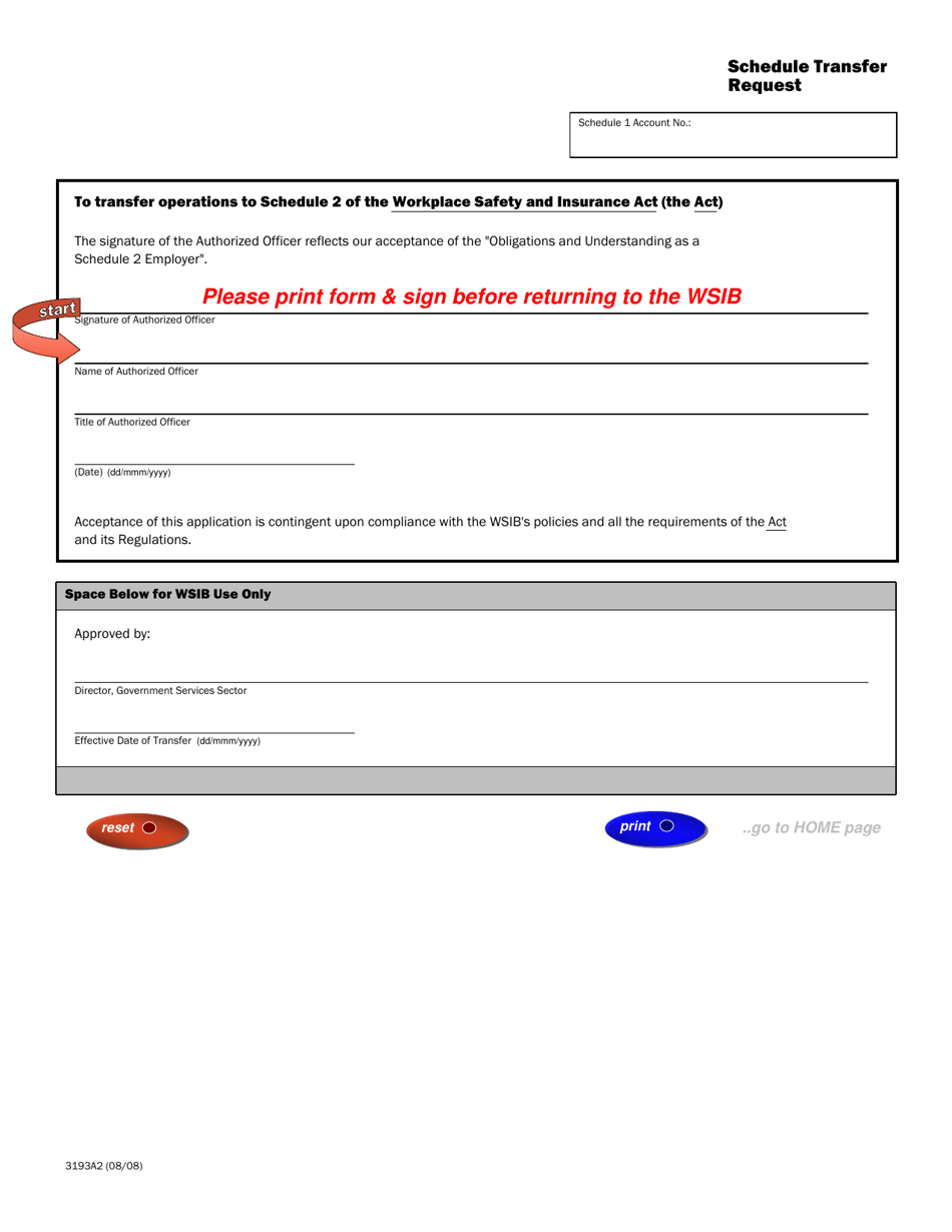 Form 3193A Schedule Transfer Request - Ontario, Canada, Page 2