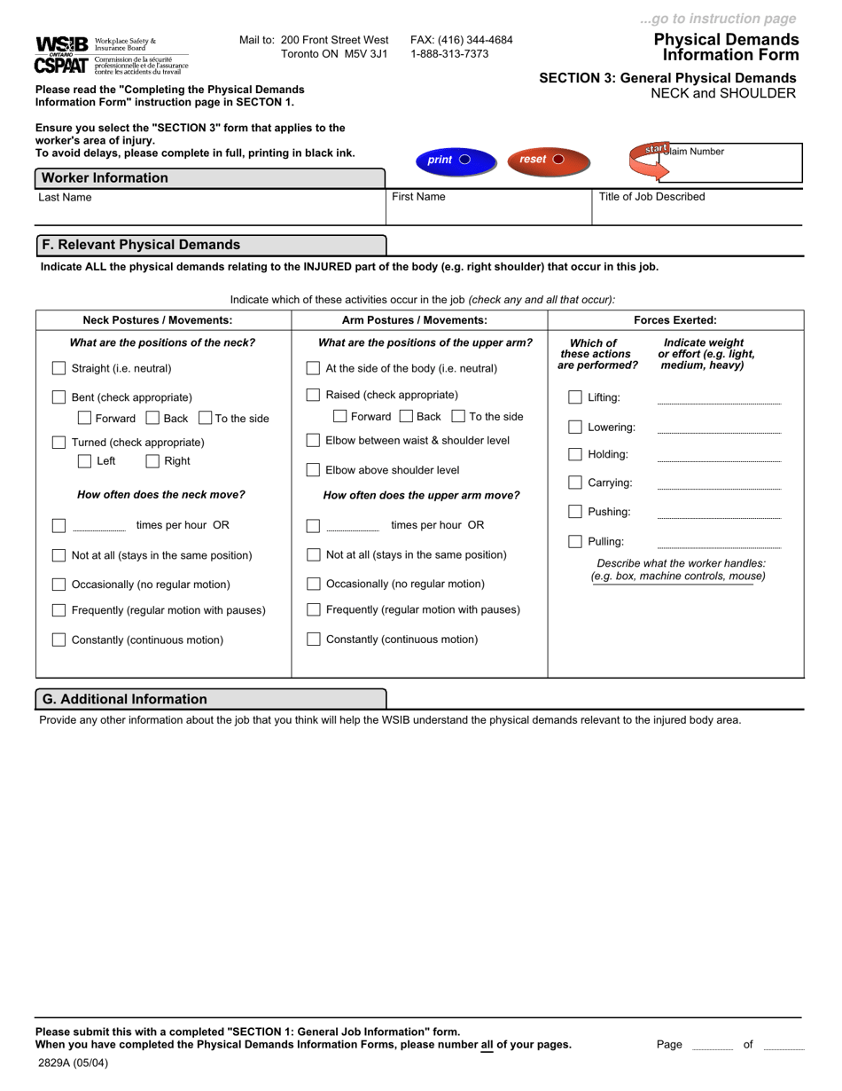 Form 2828A (2830A; 2829A; 2852A) Physical Demands Information Form - Ontario, Canada, Page 7