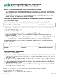 Form 1208A Application for Exemption From Coverage for a Partner or Executive Officer in Construction - Ontario, Canada