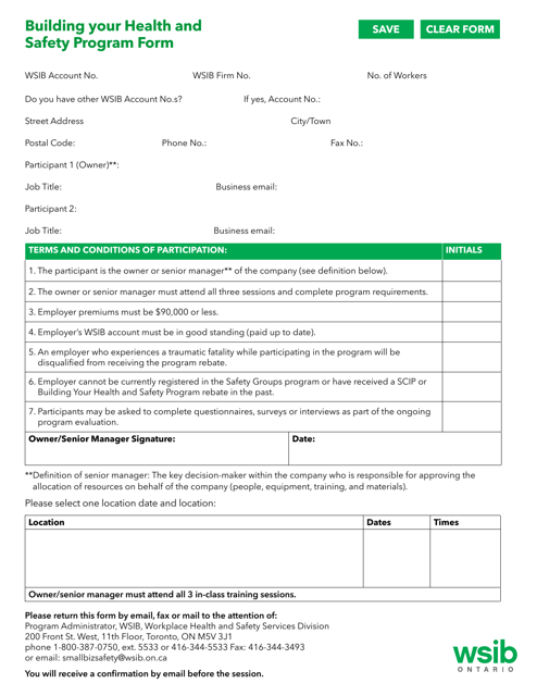 Building Your Health and Safety Program Application Form - Ontario, Canada Download Pdf