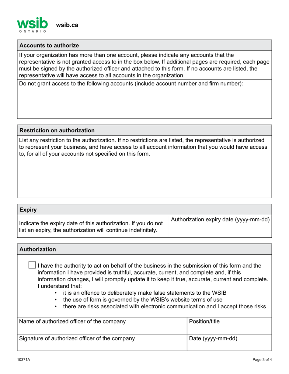Form 10371A Authorization for Access to Business Account Information - Ontario, Canada, Page 3