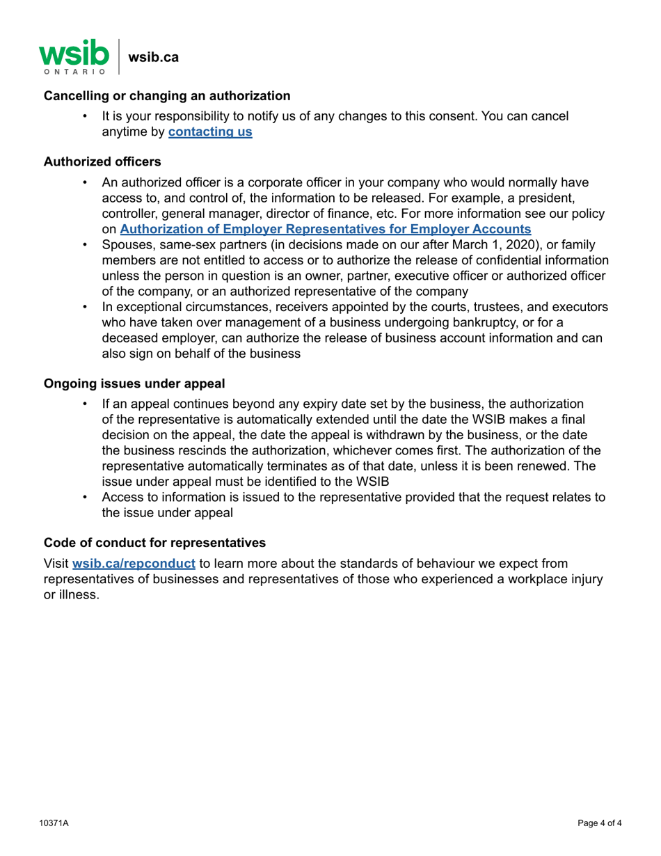 Form 10371A Authorization for Access to Business Account Information - Ontario, Canada, Page 4